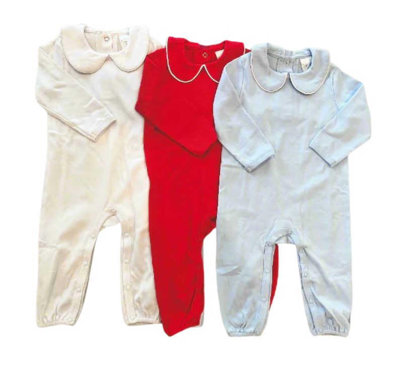 Boys Long Sleeve Piping Collar Romper