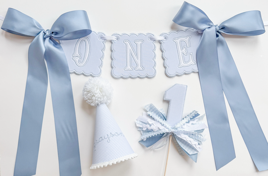 Blue Gingham Applique Party Suite