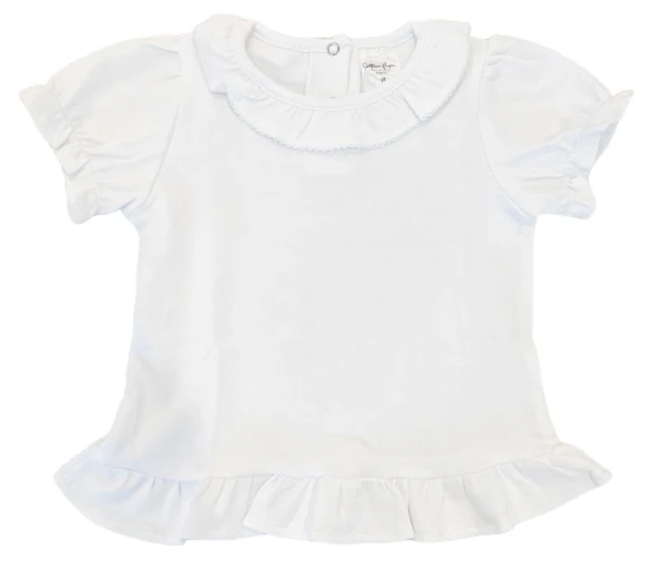 Girls Short Sleeve Ruffle Neck Shirt