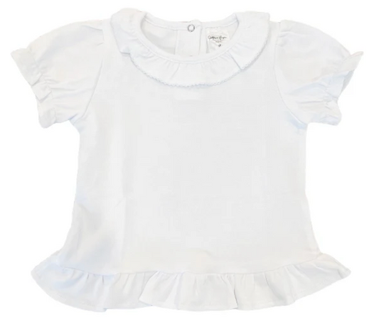 Girls Short Sleeve Ruffle Neck Shirt