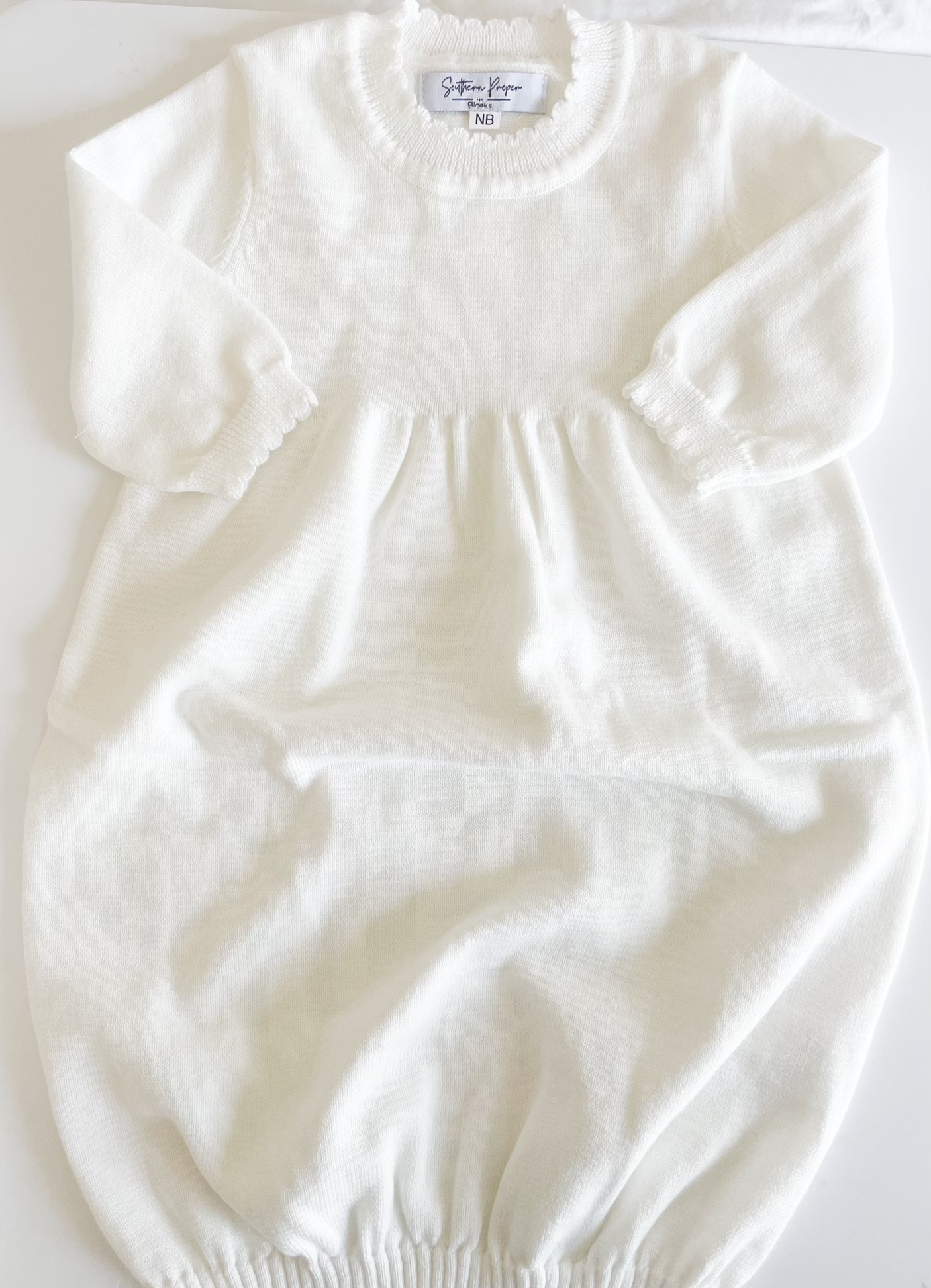 Scalloped Newborn Knit Gown