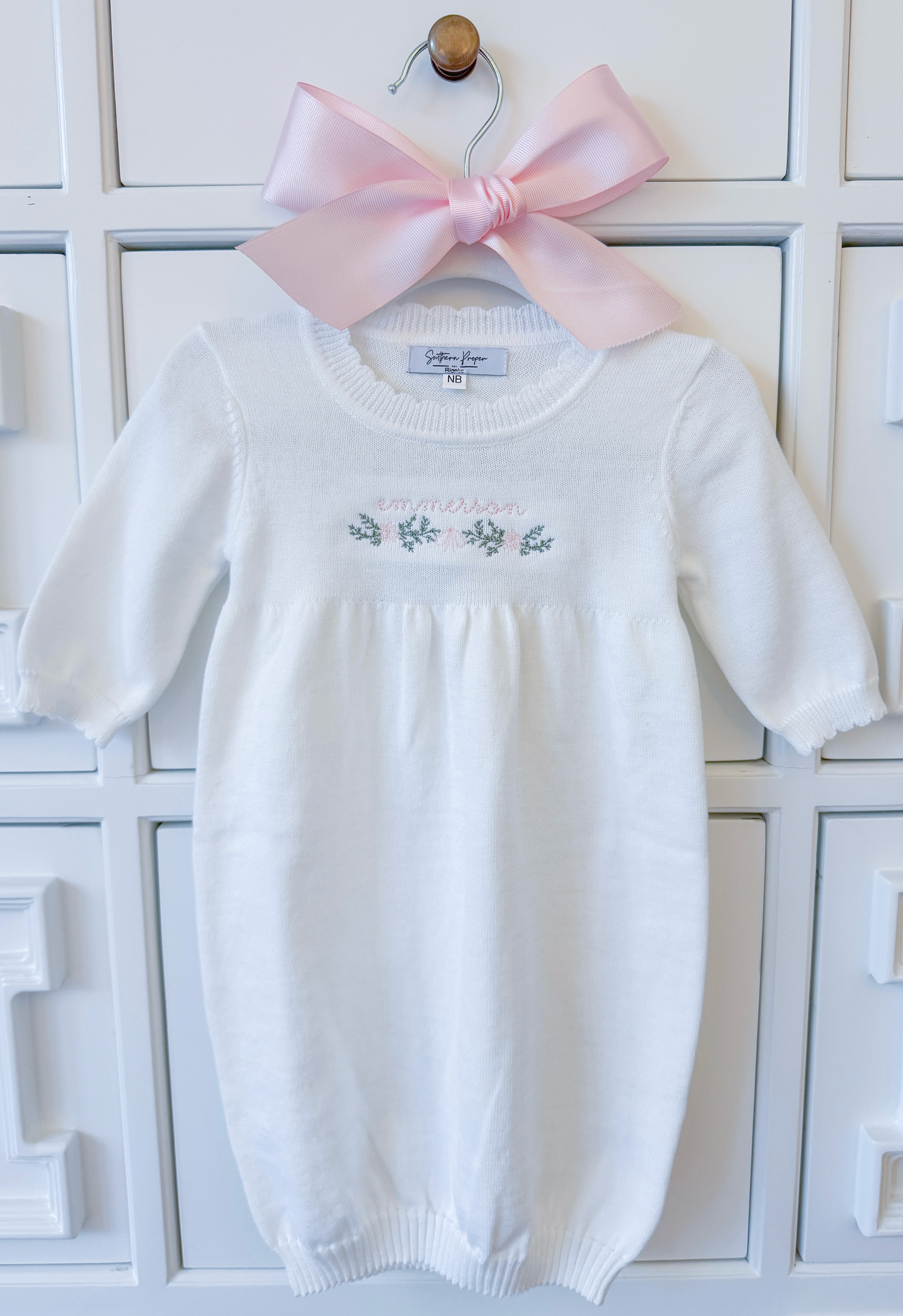 Scalloped Newborn Knit Gown